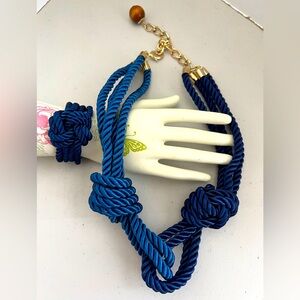 💙🪢NECKLACE & BRACELET Set Navy Blue Satin Knotted Cord NWT